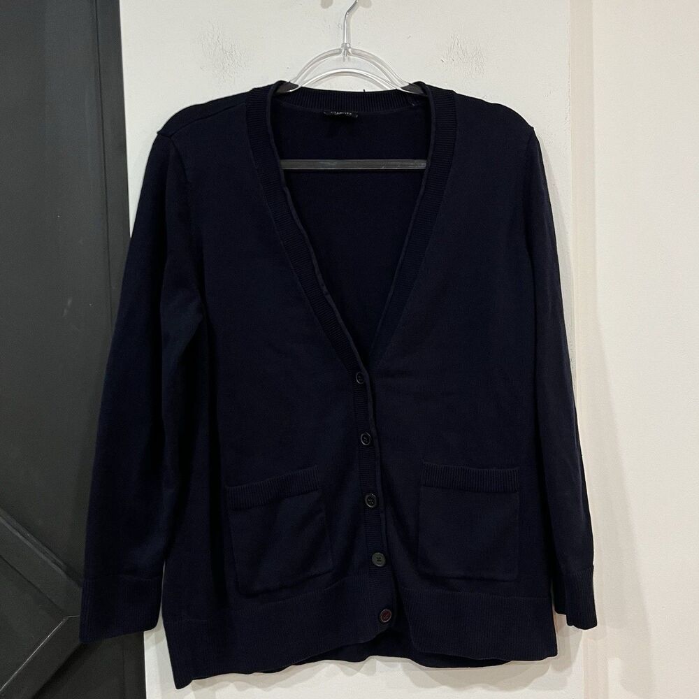 Talbots Navy Blue Women’s V Neck Button Sweater Cardigan Size Large Preppy